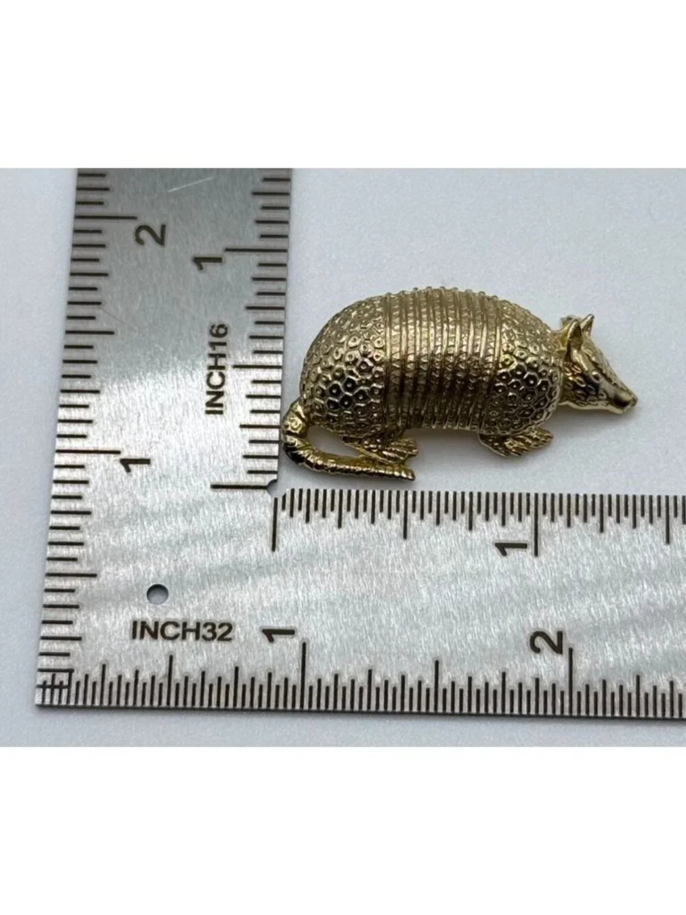 Signed JJ Armadillo Pin Textured Gold Tone Textured Shell Animal Brooch Vintage